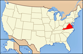 USA map showing locattion of Virginia